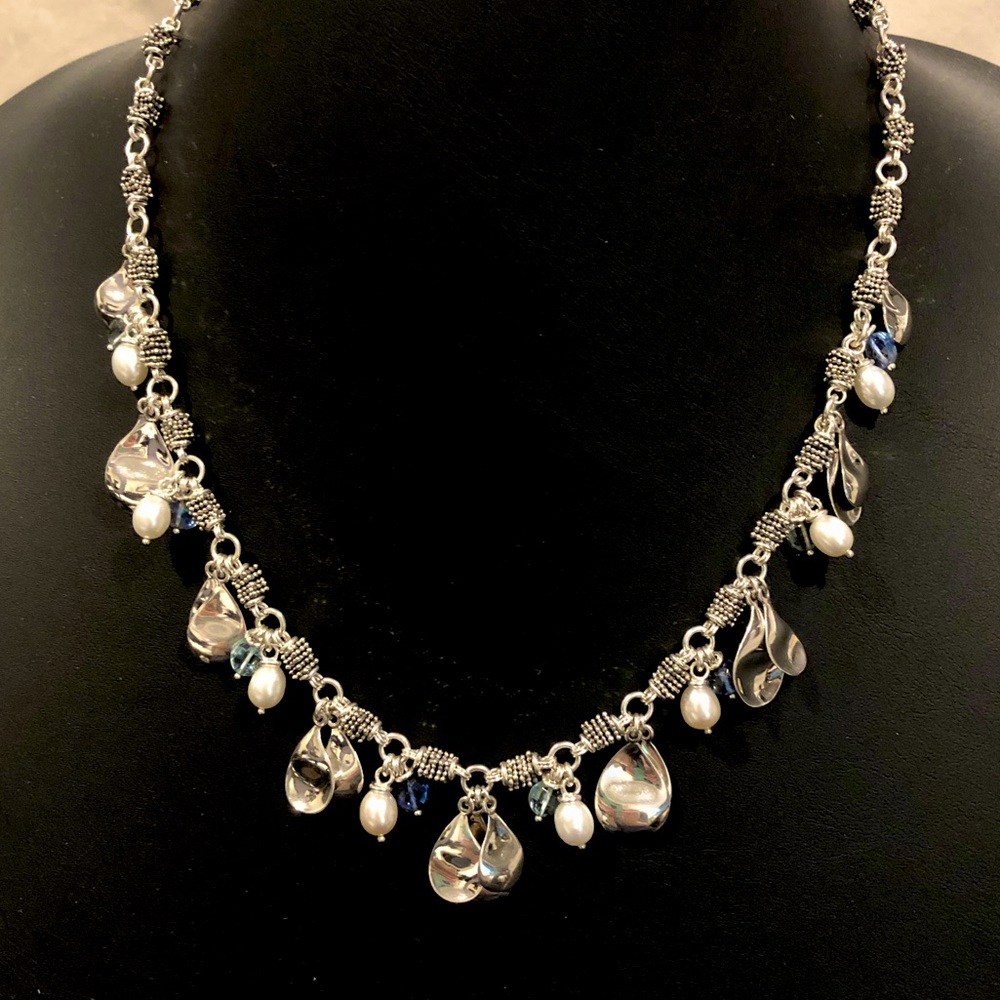 MICHAEL DAWKINS Starry Night Blue Topaz Cultured Pearl Sterling Silver Necklace - Picture 17 of 17